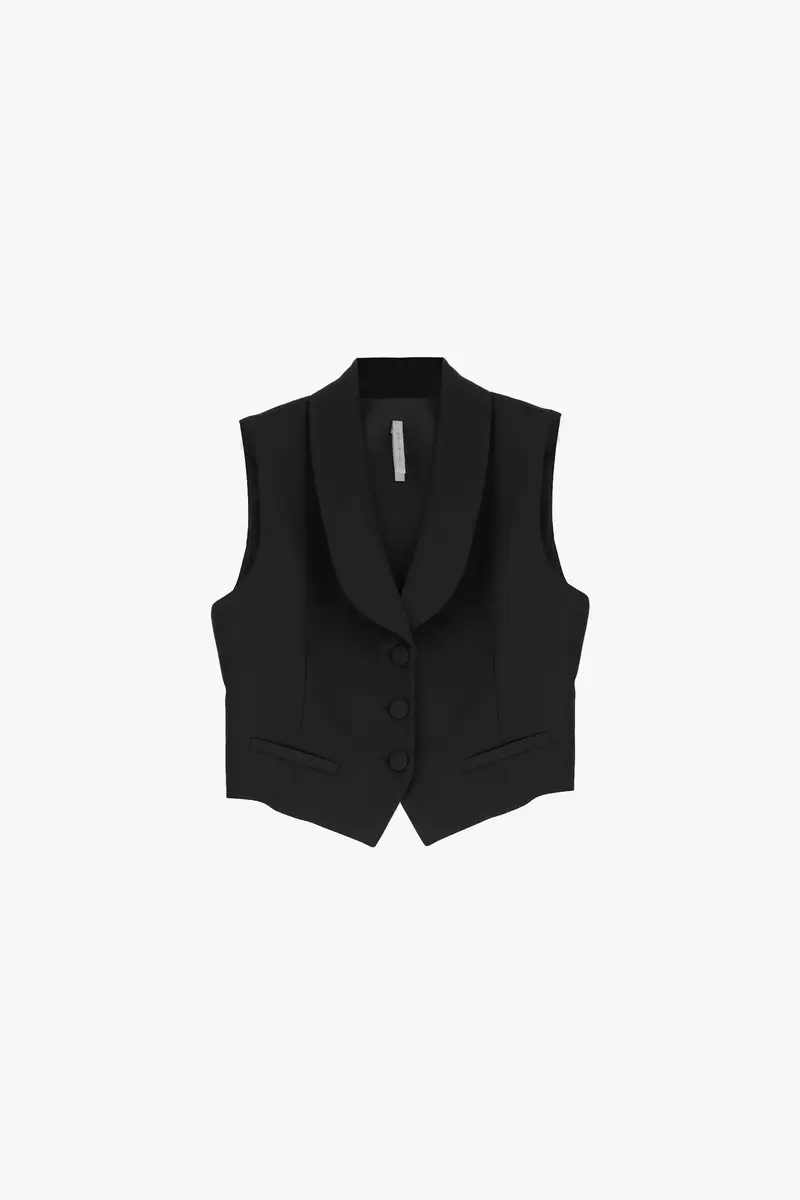 Gilet monopetto con revers arrotondati e tasche Nero