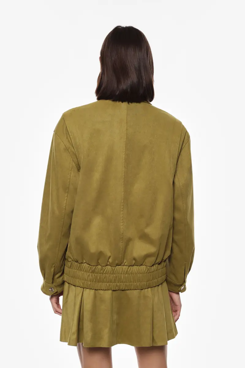 Giubbotto bomber effetto suede con zip Oliva miniatura 3