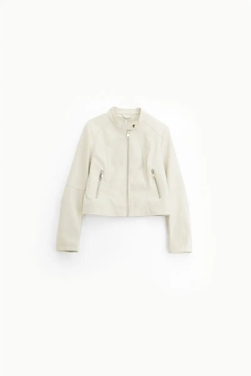 Giubbotto in similpelle con chiusura zip Panna