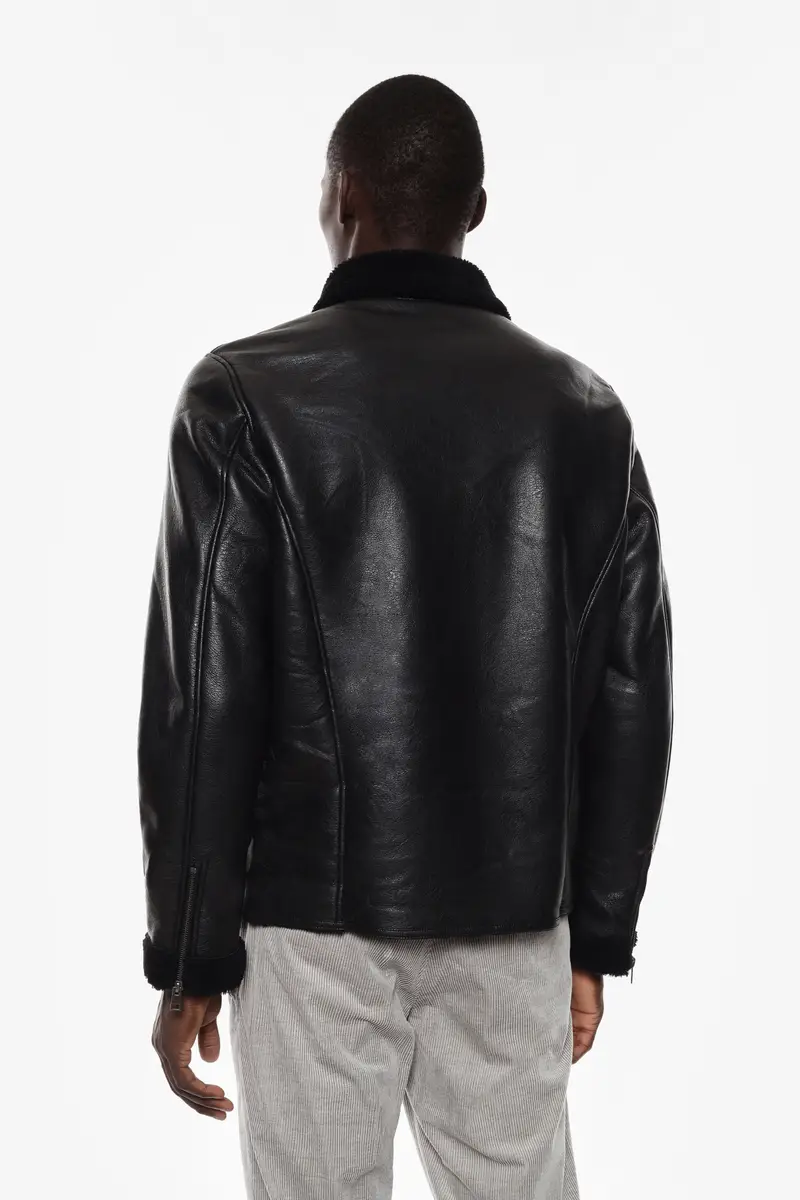 Giubbotto in similpelle con colletto e zip Nero miniatura 2