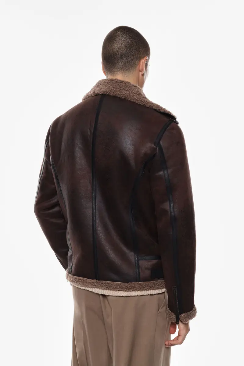 Giubbotto in similpelle con fodera tipo montone Moro miniatura 2