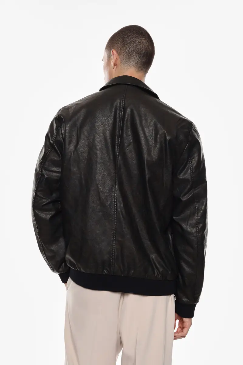 Giubbotto in similpelle con zip frontale Nero miniatura 2