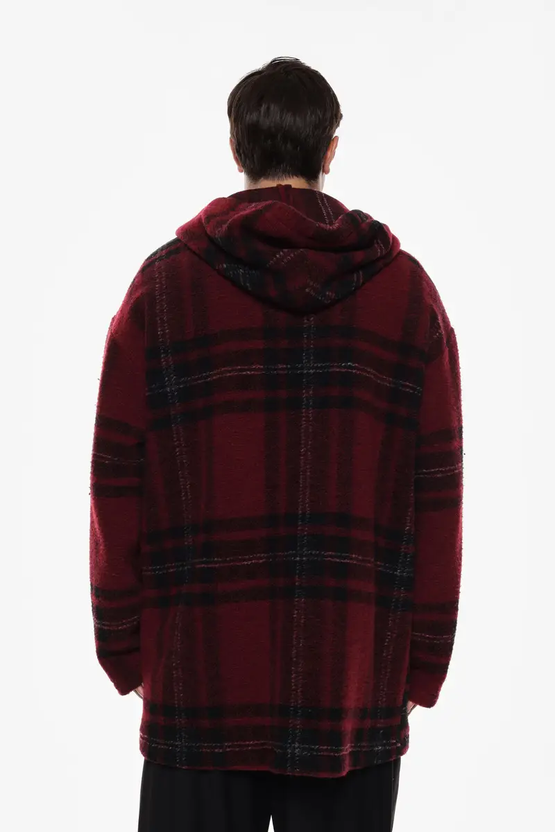 Giubbotto lungo a quadri con cappuccio Bordeaux miniatura 4