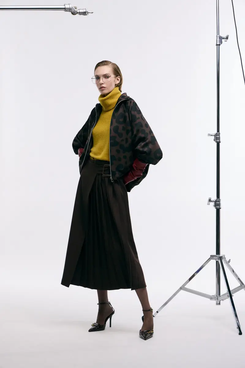 Gonna a pieghe midi con cintura squadrata Moro miniatura 2