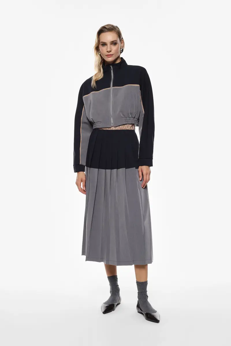 Gonna a pieghe midi con vita elasticizzata Grigio miniatura 2