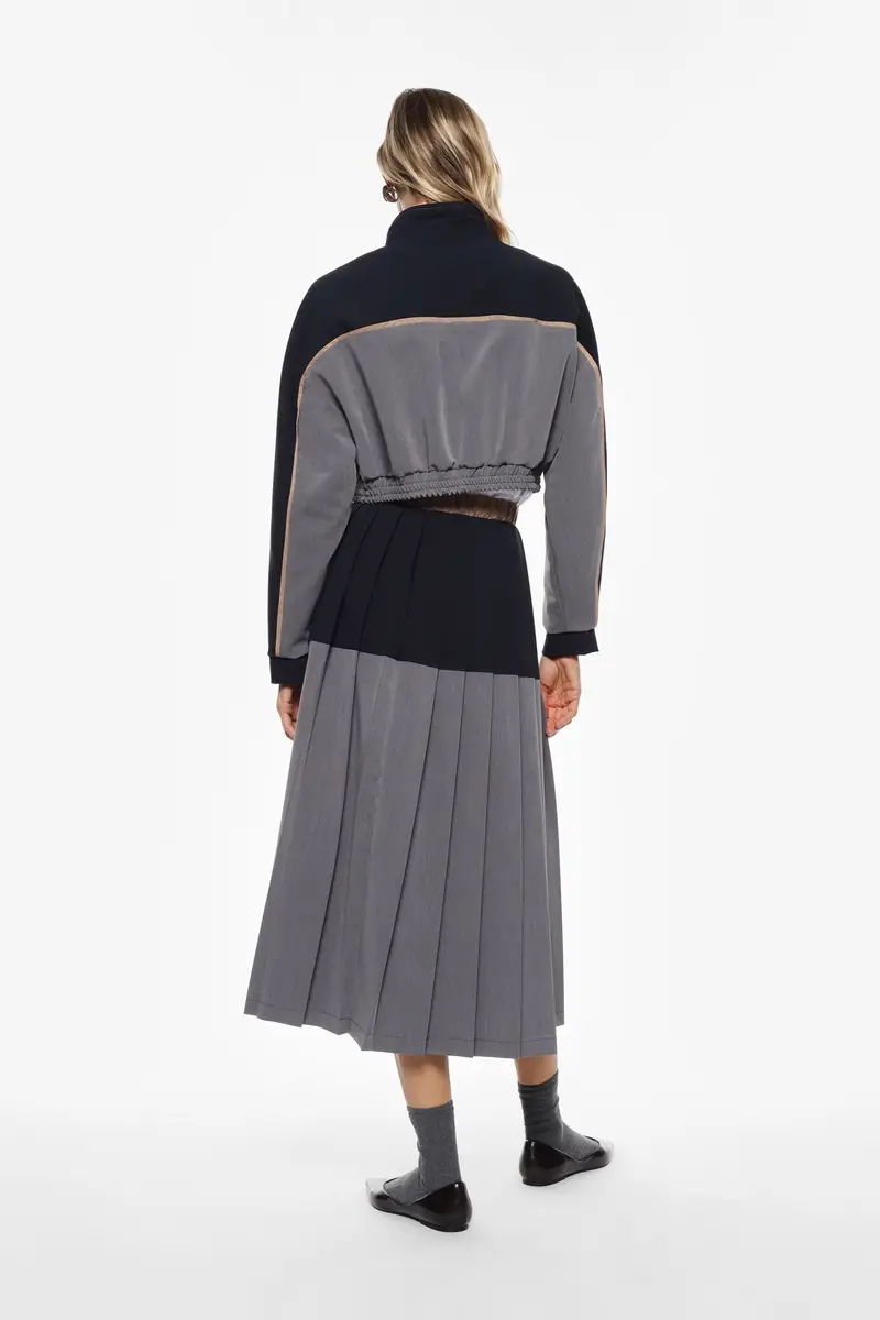 Gonna a pieghe midi con vita elasticizzata Grigio miniatura 3