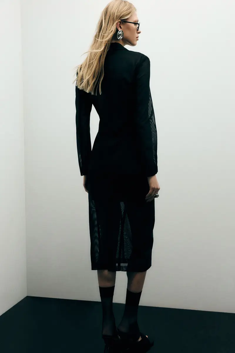 Gonna a tubino midi con pannello trasparente Nero miniatura 3