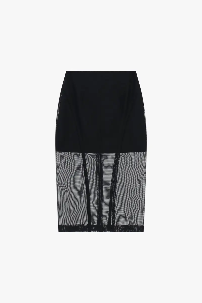 Gonna a tubino midi con pannello trasparente Nero