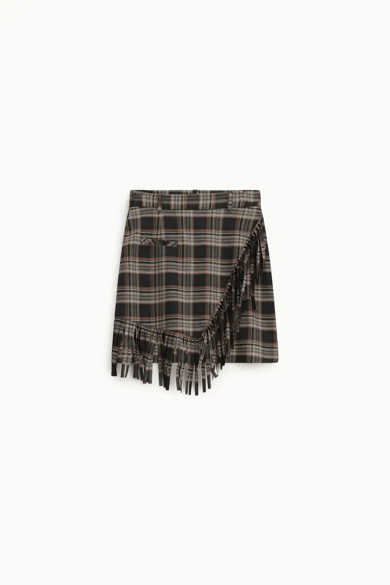 Gonna corta a portafoglio con frange e motivo tartan Nero