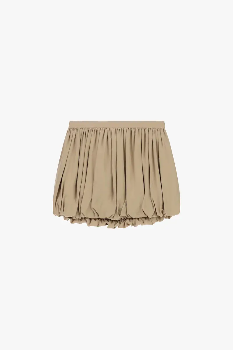 Gonna corta balloon con vita alta arricciata Beige