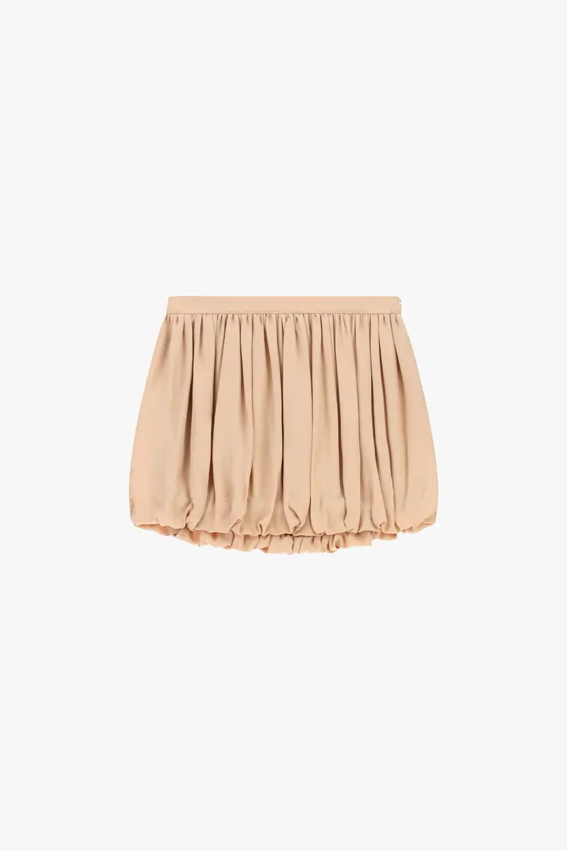 Gonna corta balloon con vita alta arricciata Rosa mina