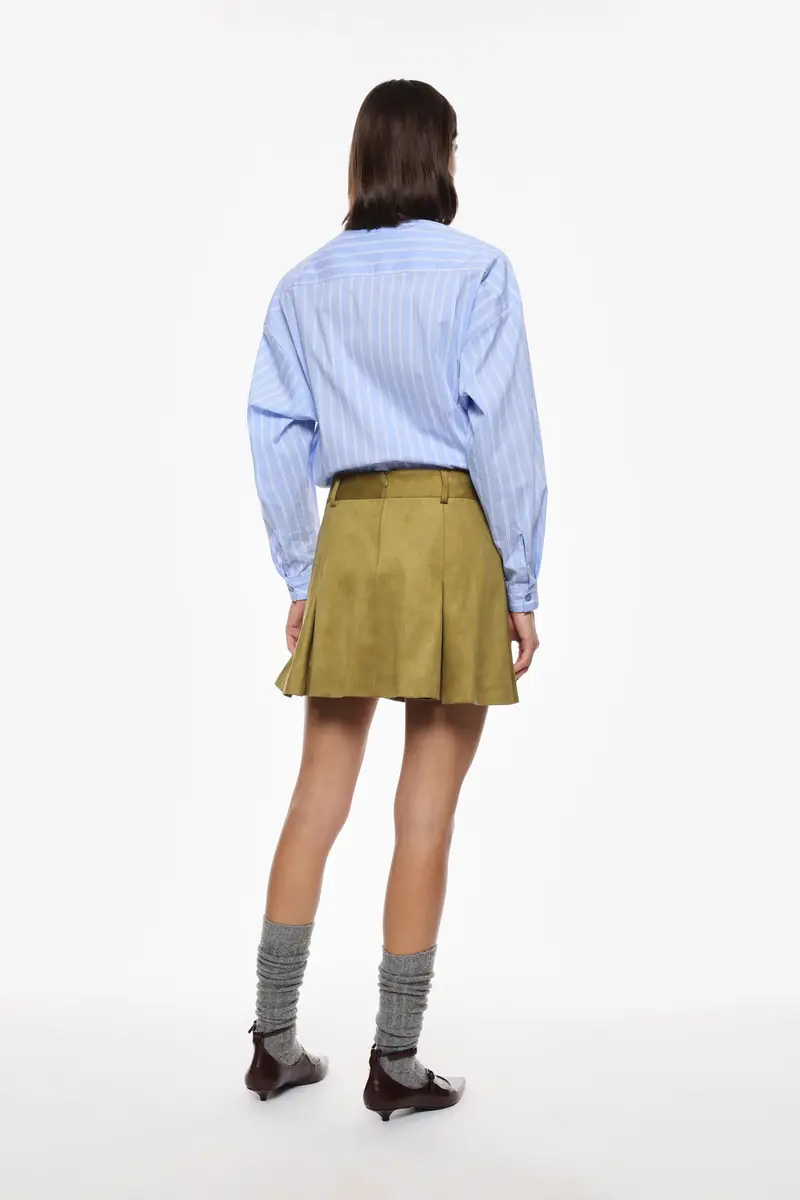 Gonna corta effetto suede a vita alta Oliva miniatura 3