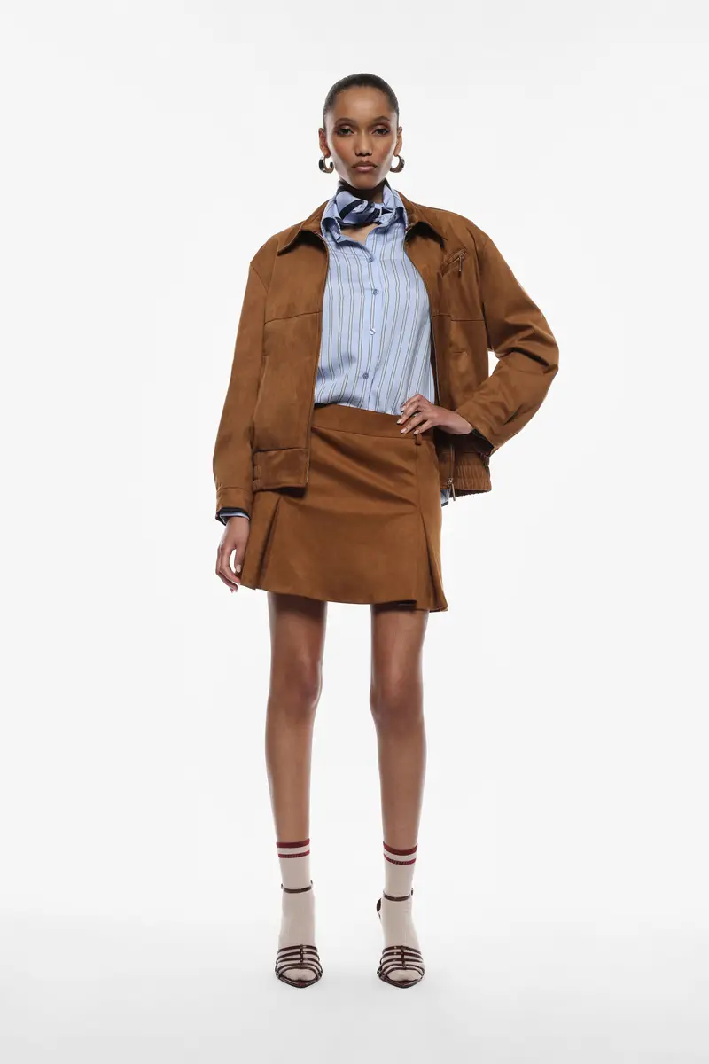 Gonna corta effetto suede a vita alta Tabacco miniatura 2