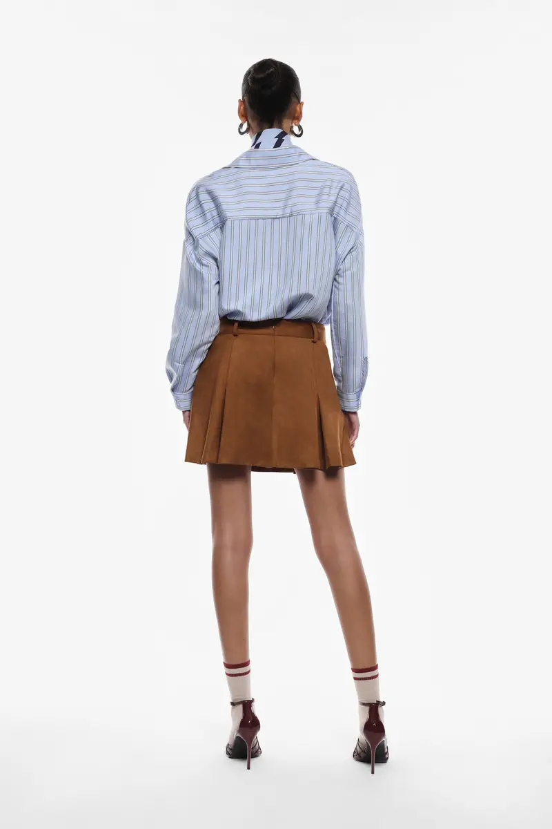 Gonna corta effetto suede a vita alta Tabacco miniatura 3