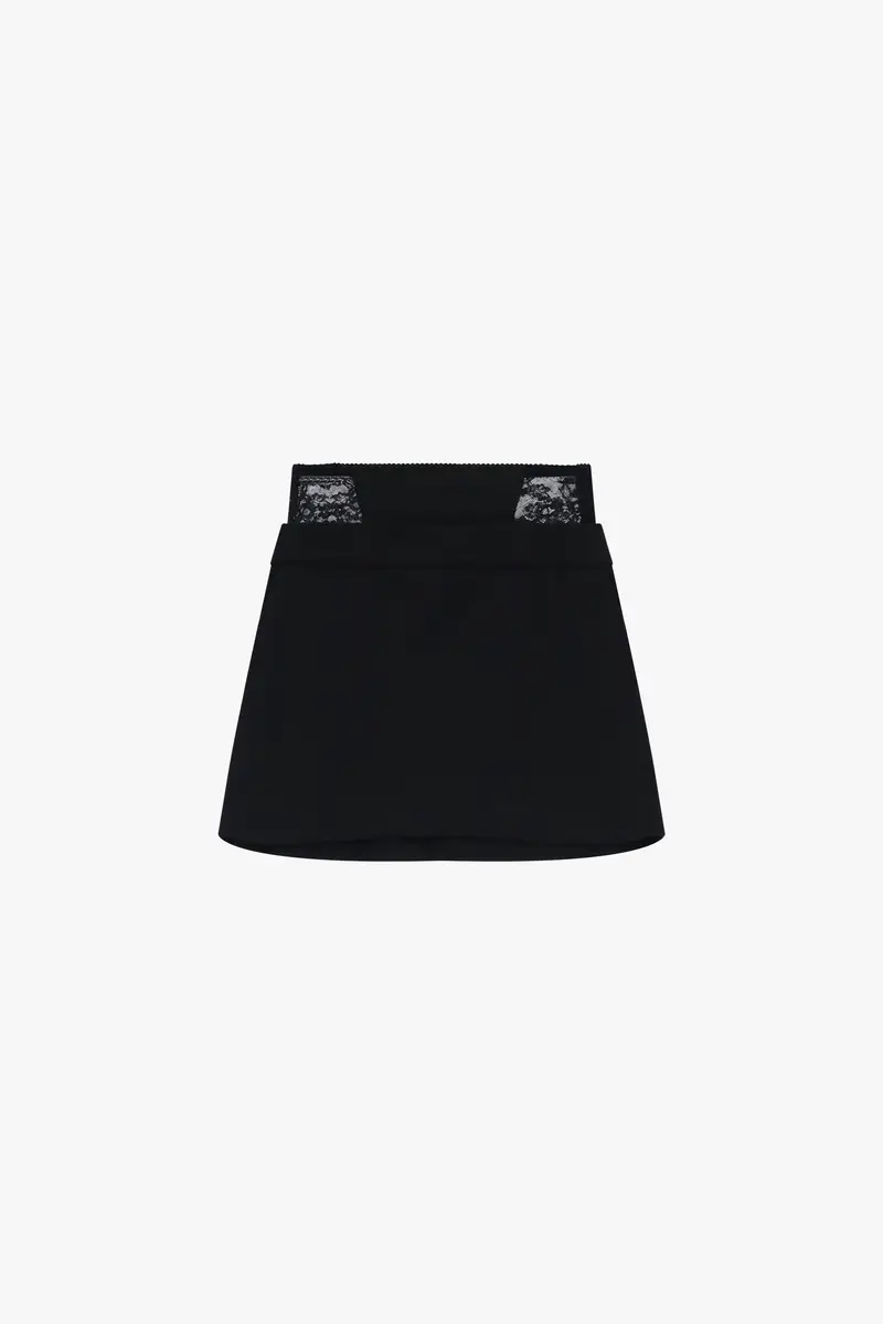 Gonna corta vita alta inserti pizzo Nero