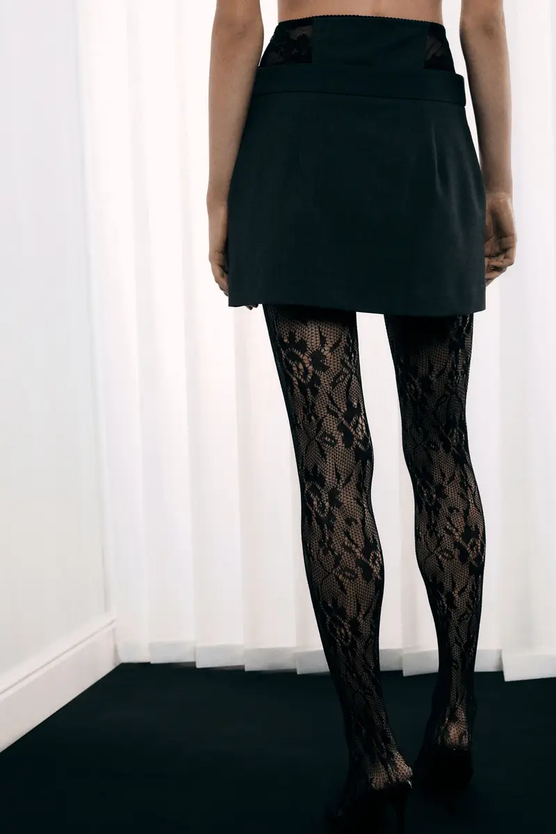 Gonna corta vita alta inserti pizzo Piombo miniatura 4