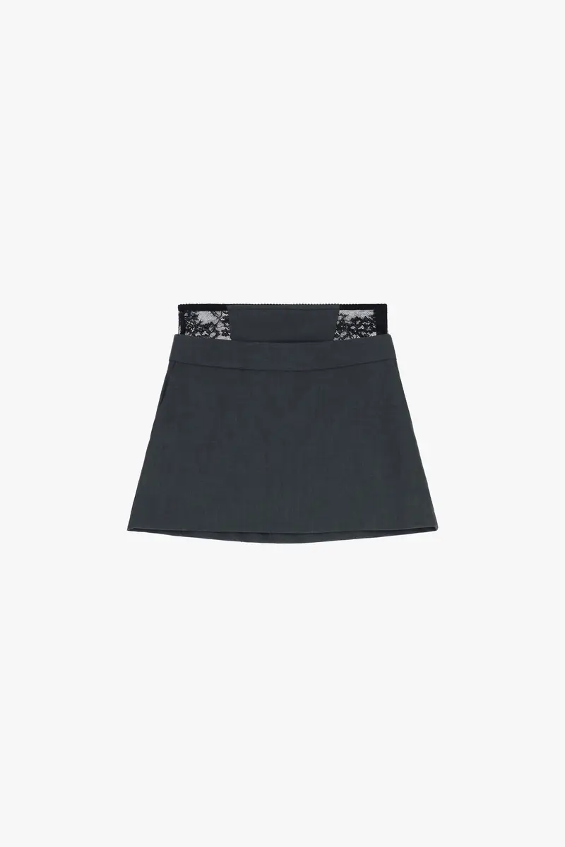 Gonna corta vita alta inserti pizzo Piombo