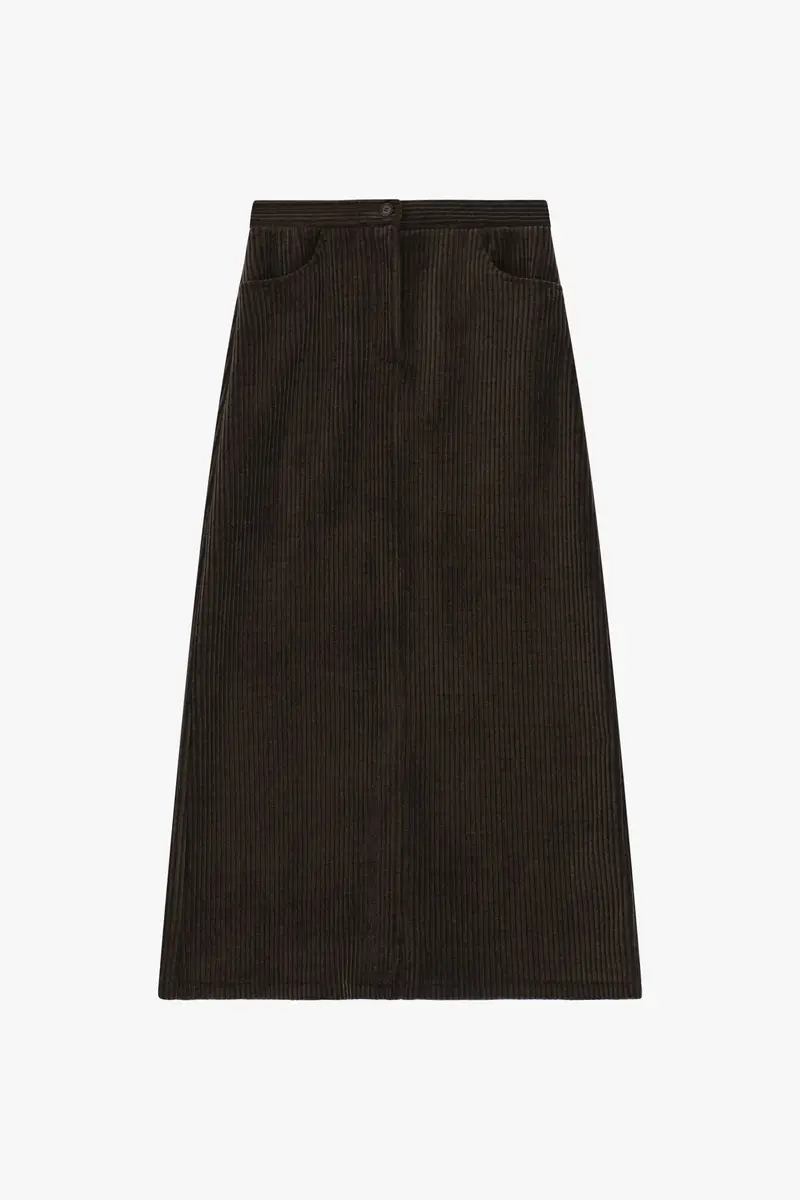 Gonna lunga a costine con tasche e spacco posteriore Moro