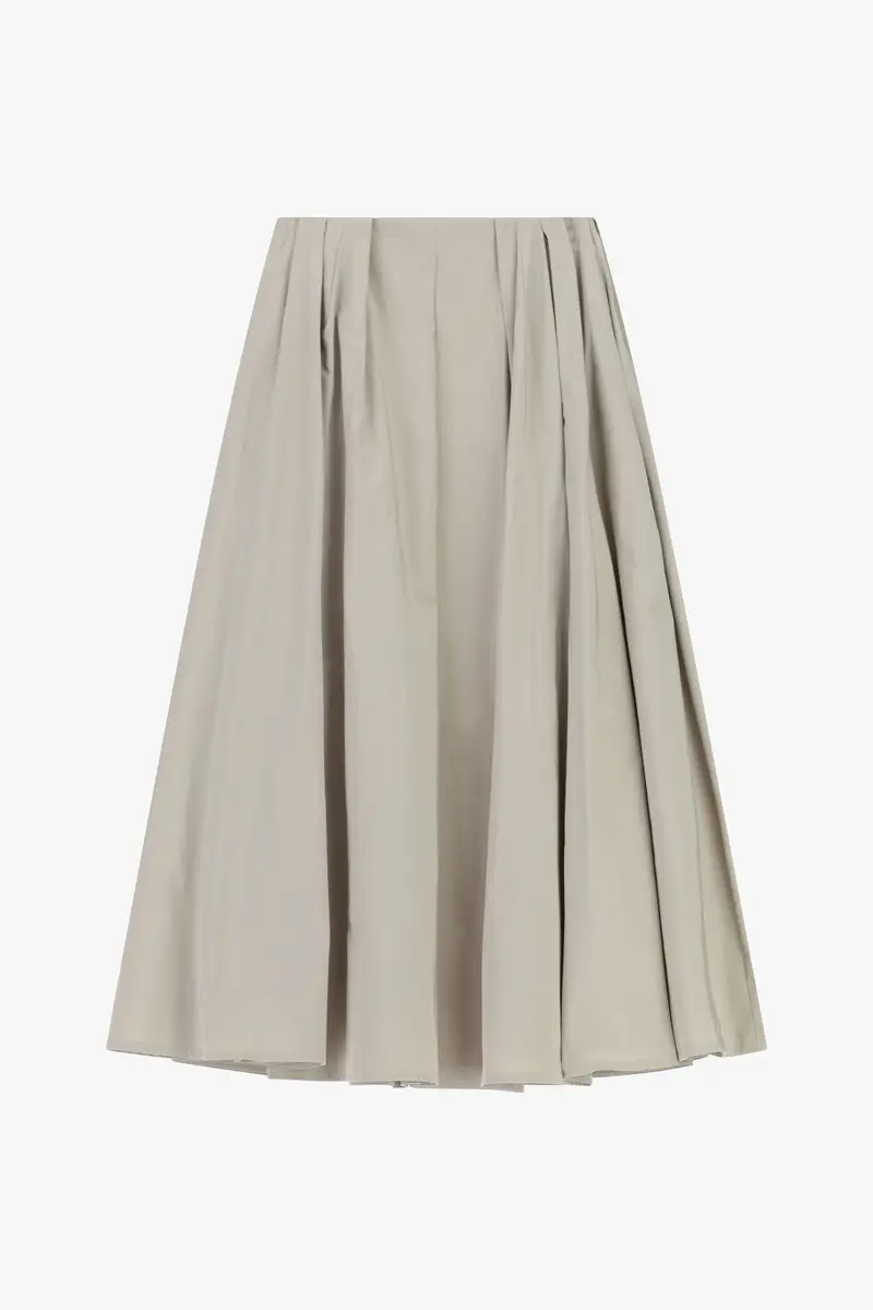 Gonna lunga a pieghe con vita alta e tasche Beige
