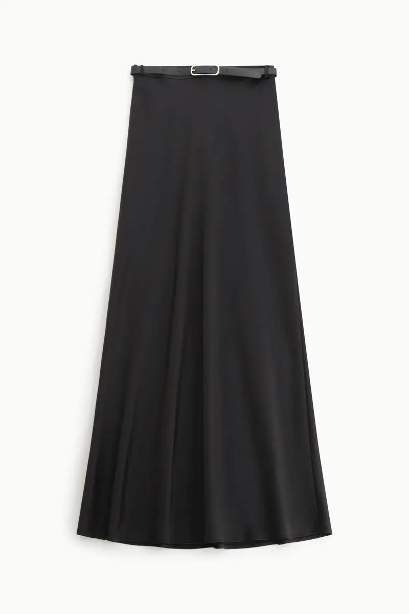 Gonna lunga a vita alta effetto satinato Nero