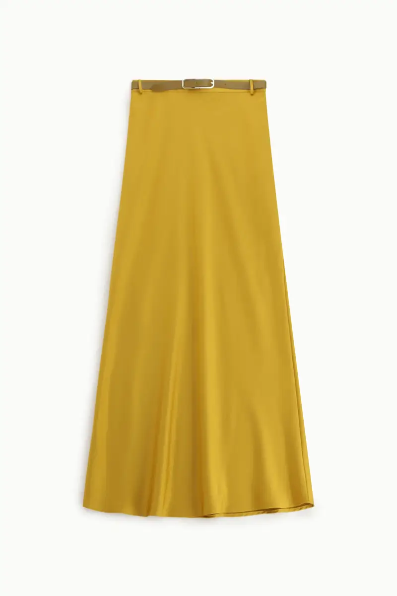 Gonna lunga a vita alta effetto satinato Ocra