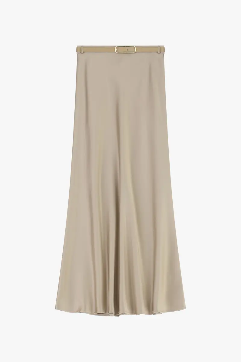 Gonna lunga a vita alta effetto satinato Platino