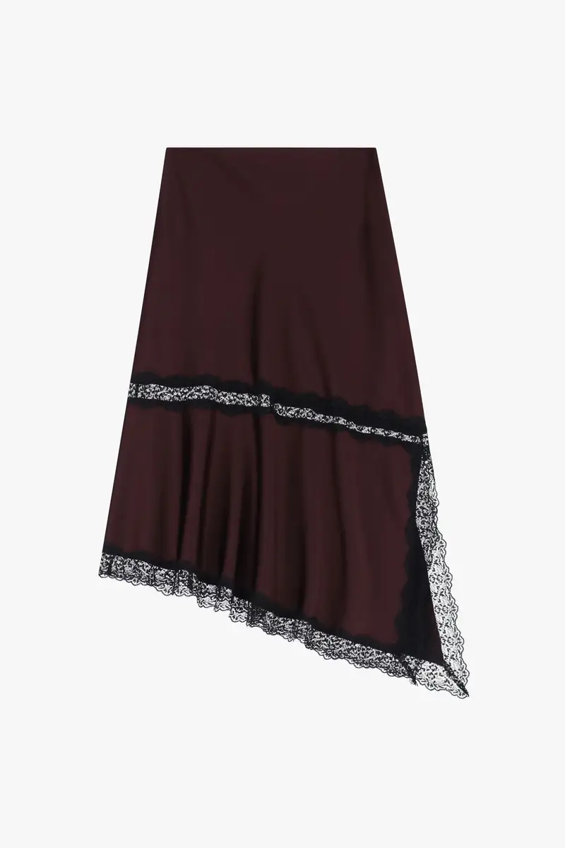 Gonna lunga asimmetrica con bordo in pizzo Prugna