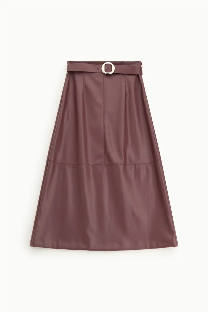 Gonna lunga con cintura in similpelle Bordeaux