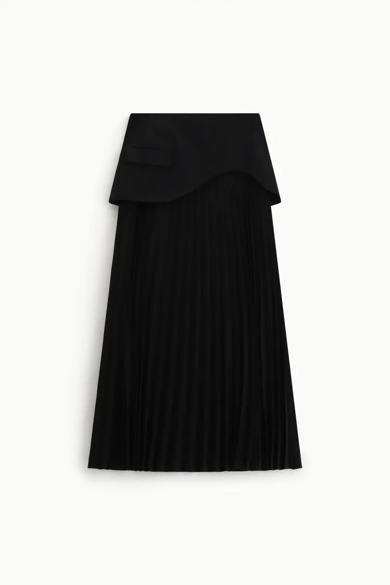 Gonna lunga plissé con dettaglio sovrapposto Nero