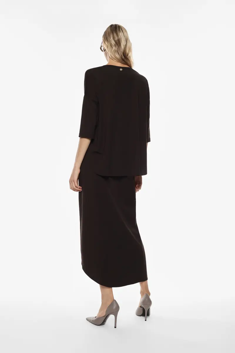 Gonna lunga portafoglio con dettaglio asimmetrico Moro miniatura 3