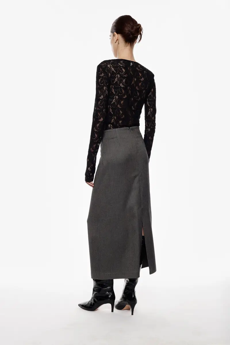 Gonna lunga sartoriale con cintura ad anello Grigio miniatura 3