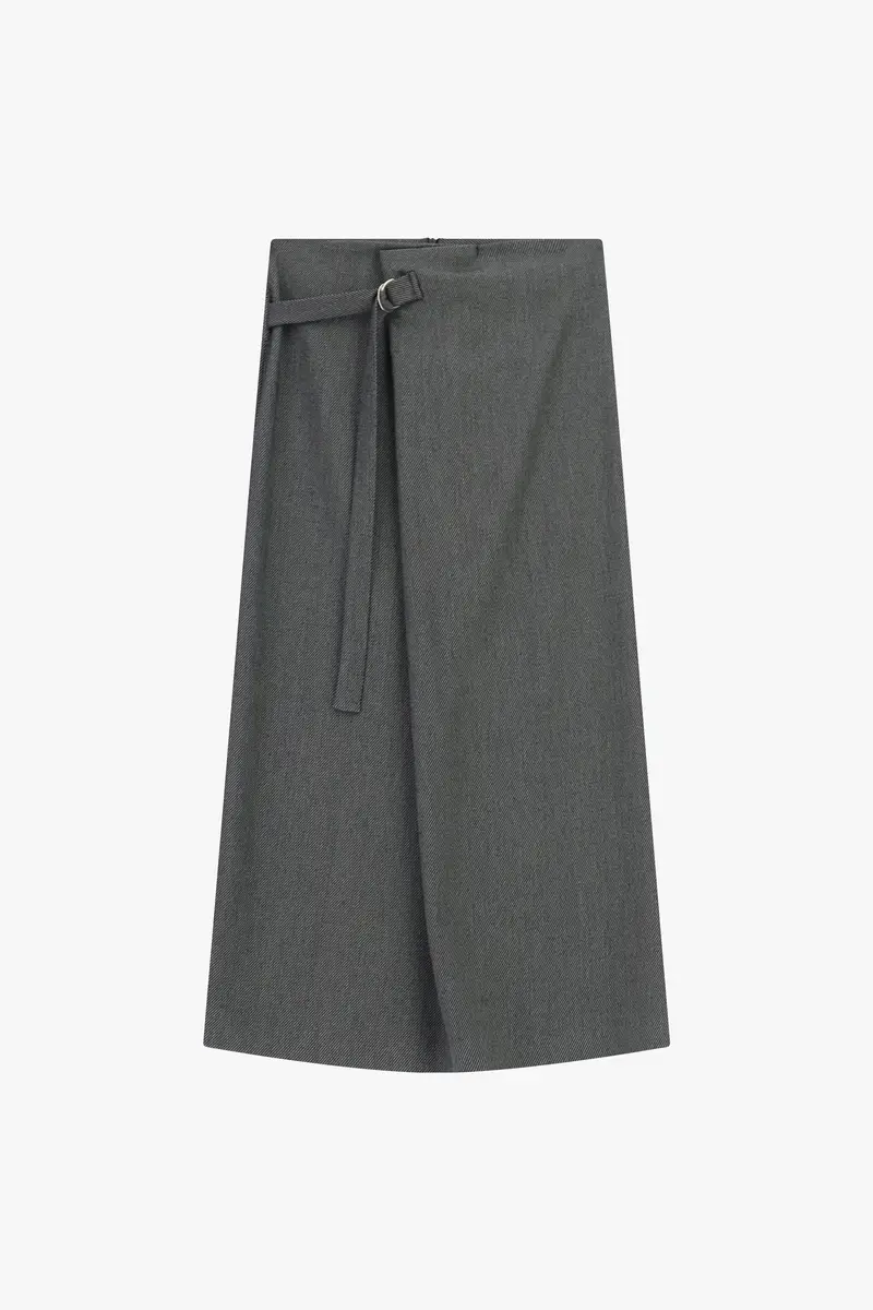 Gonna lunga sartoriale con cintura ad anello Grigio