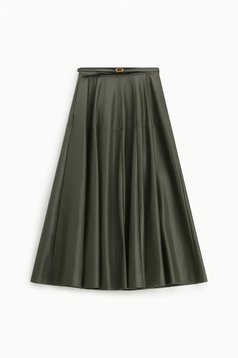 Gonna lunga svasata con cintura e dettagli minimal Militare