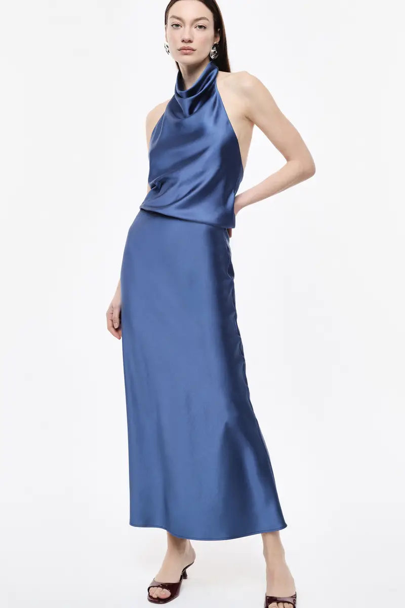 Gonna lunga svasata tinta unita vita alta Avio miniatura 2