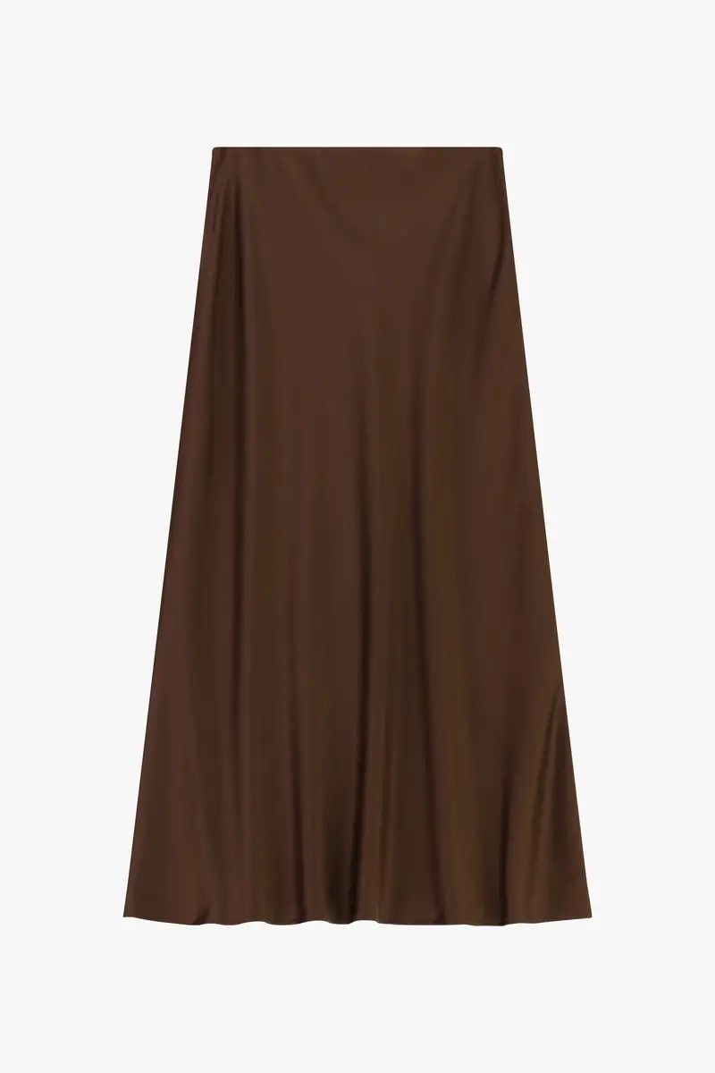 Gonna lunga svasata tinta unita vita alta Cacao