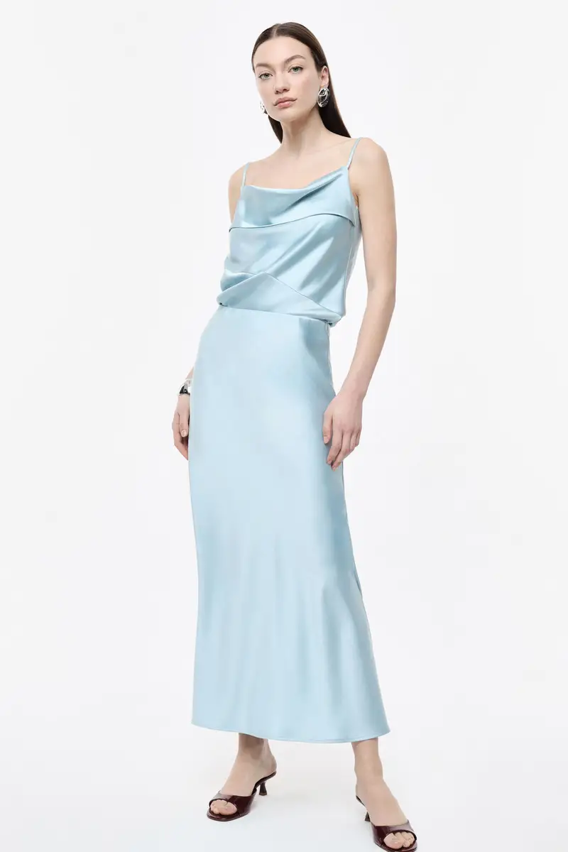 Gonna lunga svasata tinta unita vita alta Sky miniatura 2