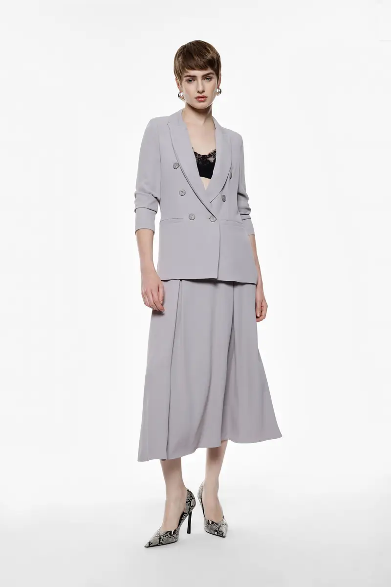 Gonna lunga tinta unita a vita alta Grigio miniatura 2