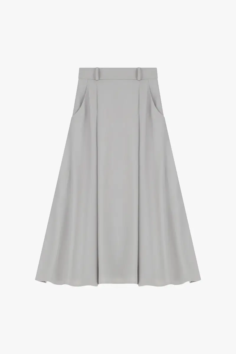 Gonna lunga tinta unita a vita alta Grigio