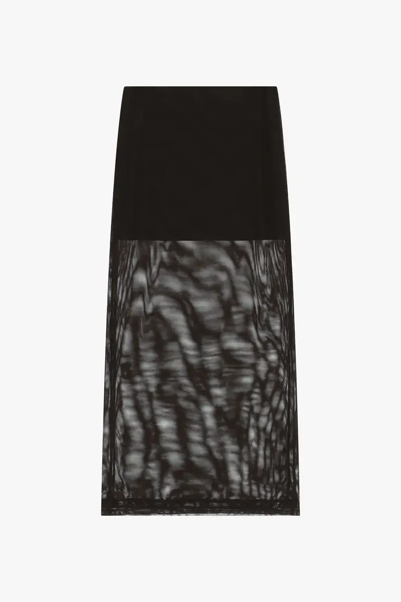 Gonna lunga trasparente con cintura e vita alta Moro