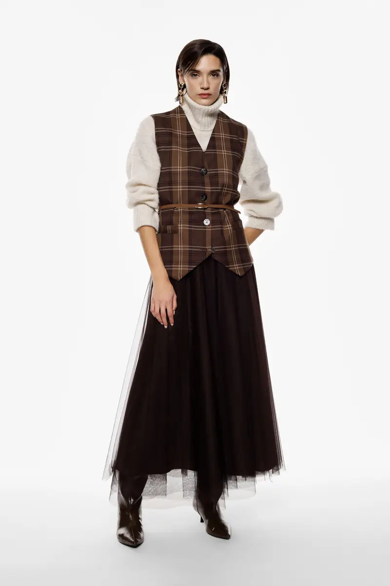 Gonna lunga tulle vaporoso vita alta Moro miniatura 2