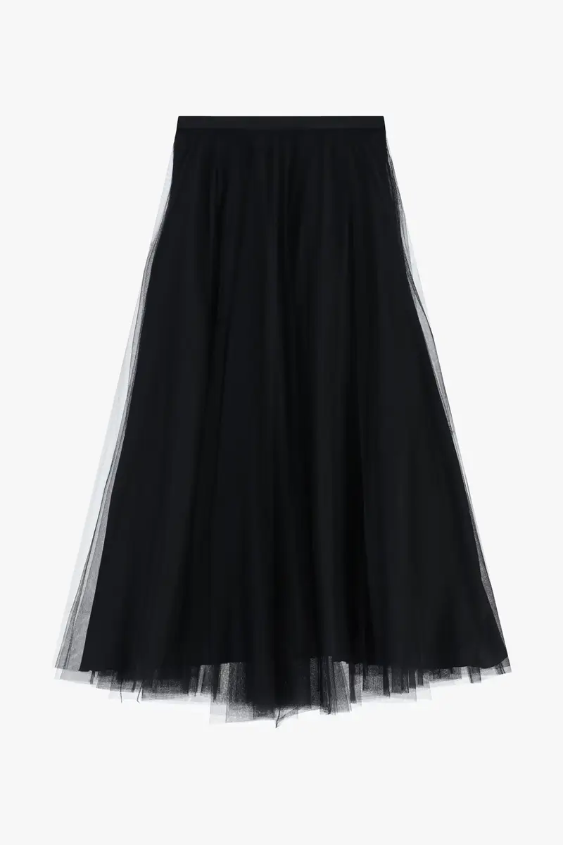 Gonna lunga tulle vaporoso vita alta Nero