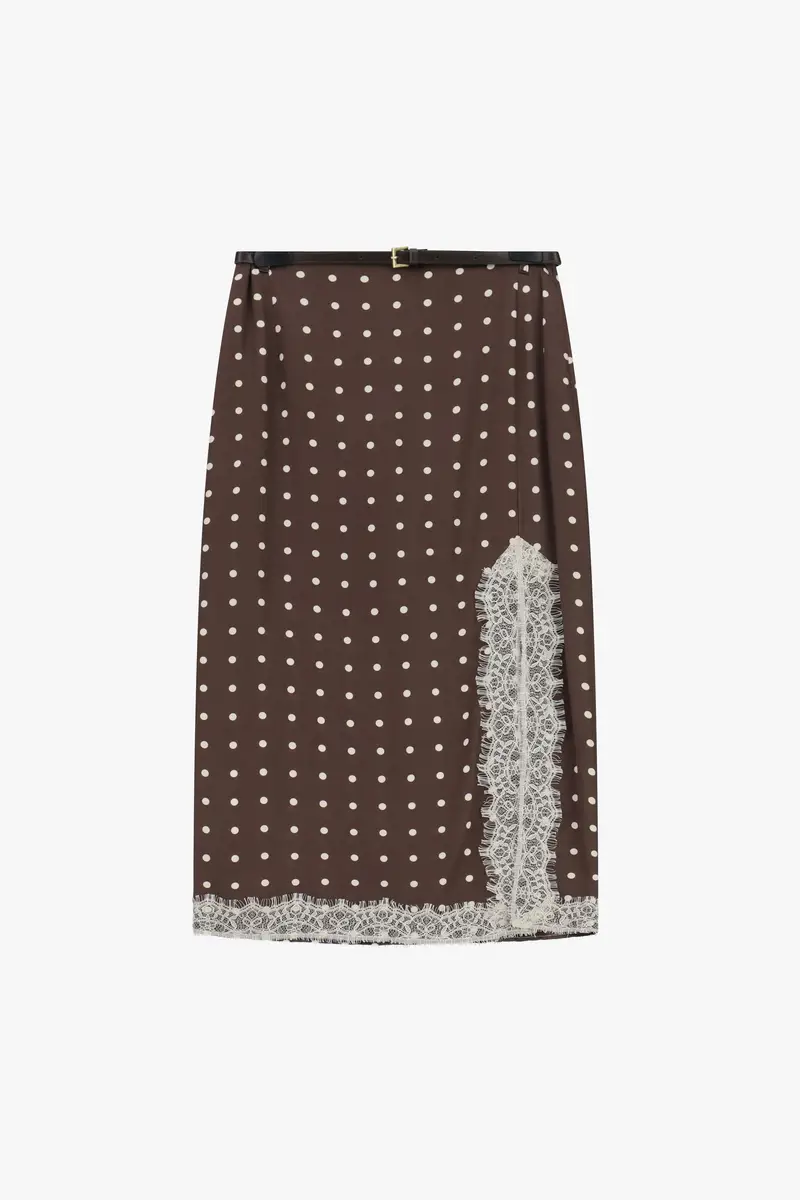 Gonna midi a pois con inserti in pizzo e spacco Moro