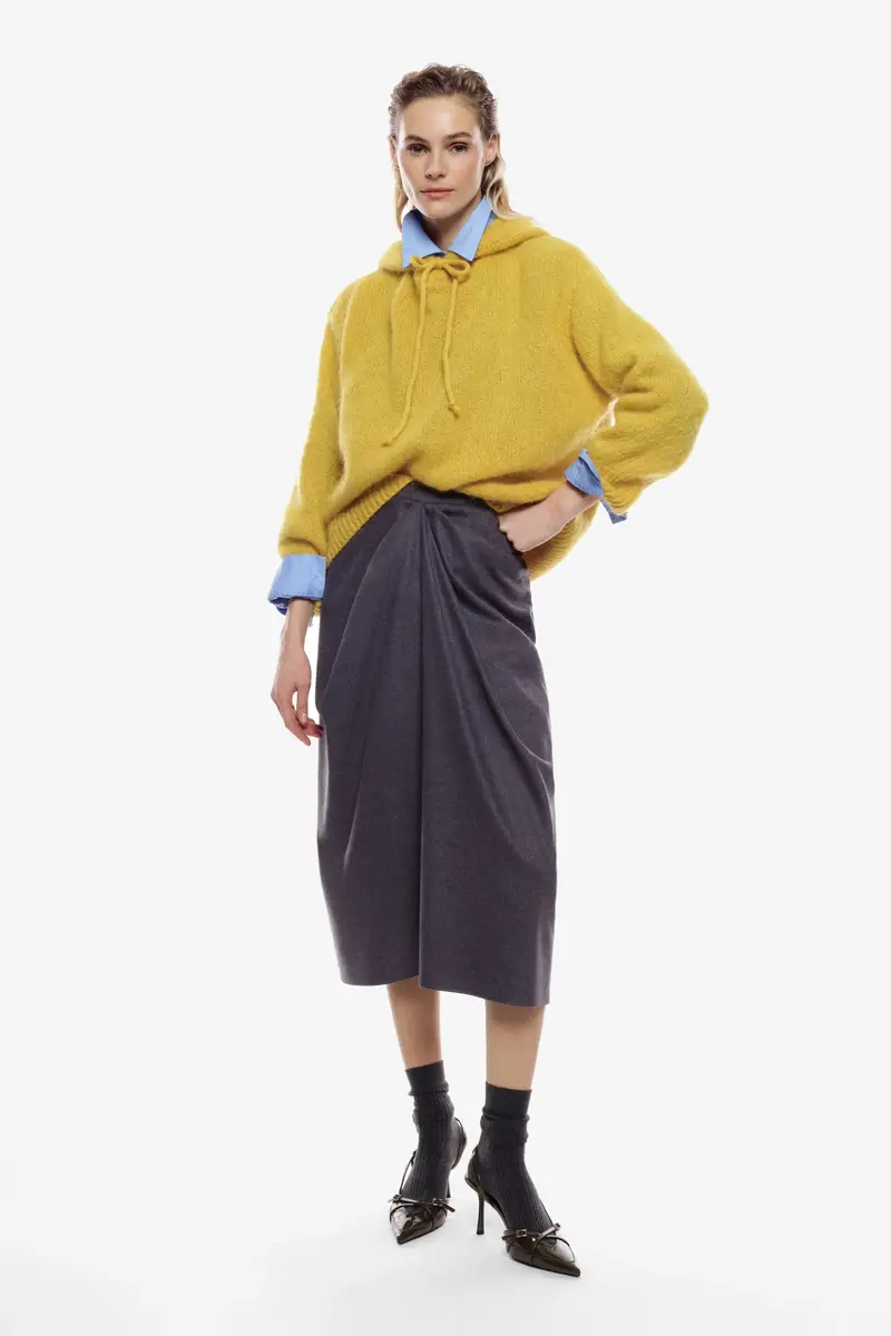 Gonna midi a portafoglio con drappeggio anteriore Antracite miniatura 2