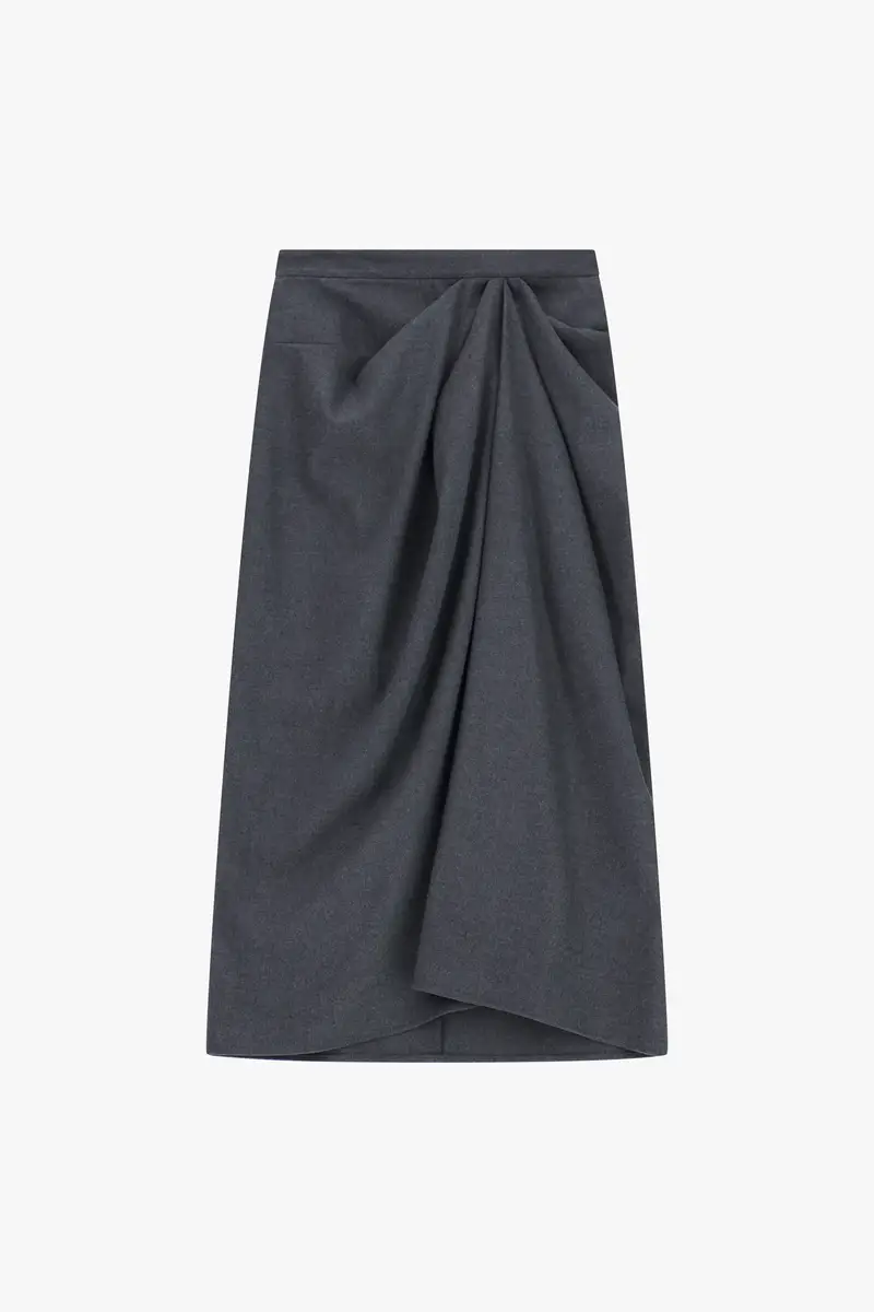 Gonna midi a portafoglio con drappeggio anteriore Antracite