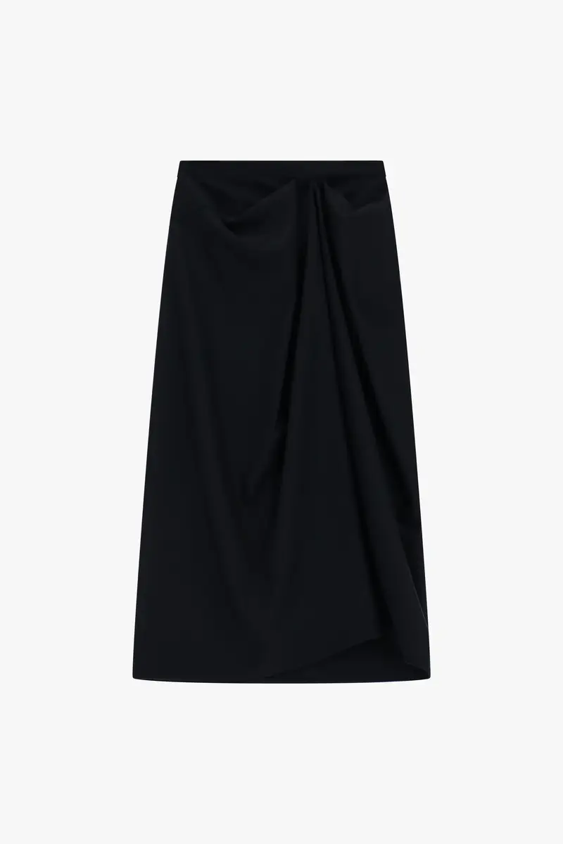 Gonna midi a portafoglio con drappeggio anteriore Nero