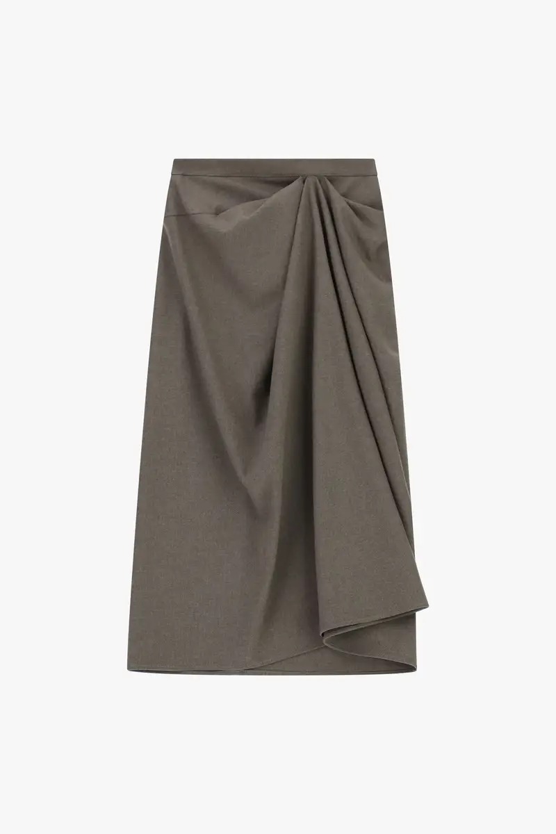 Gonna midi a portafoglio con drappeggio anteriore Taupe