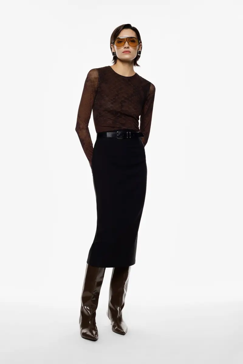 Gonna midi a tubino con spacco posteriore Nero miniatura 2