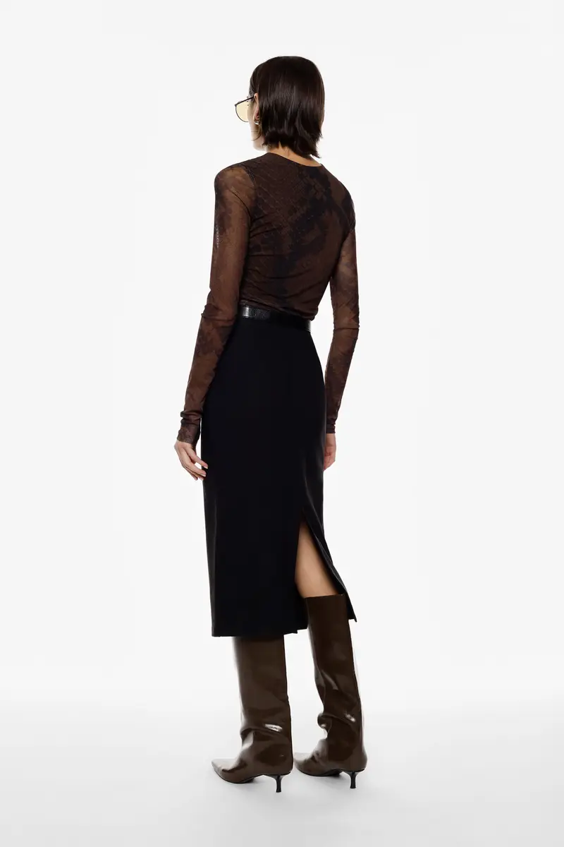 Gonna midi a tubino con spacco posteriore Nero miniatura 3