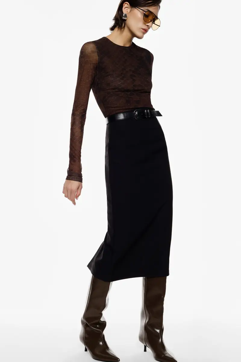 Gonna midi a tubino con spacco posteriore Nero miniatura 4