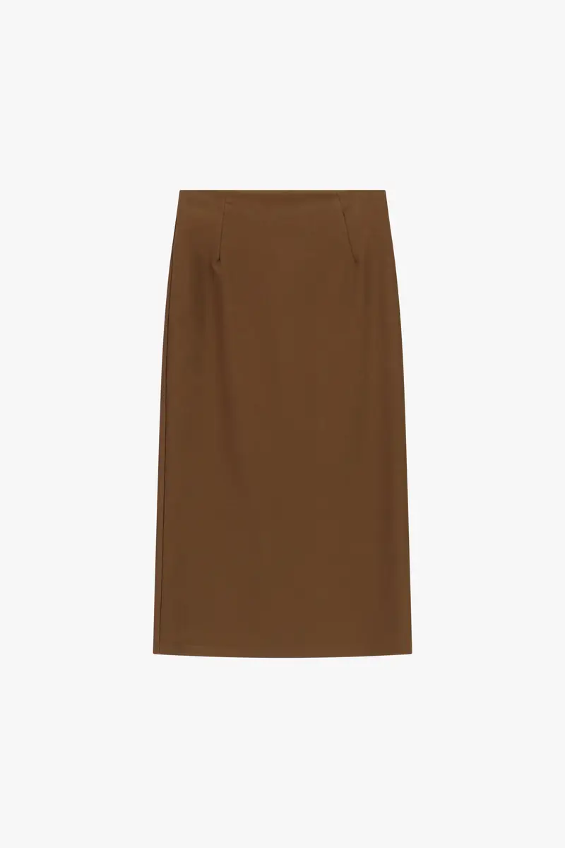 Gonna midi a tubino con spacco posteriore Tabacco